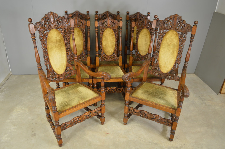 SOLD Set of 8 Carved Oak Outstanding Dining Room Chairs – Victorian