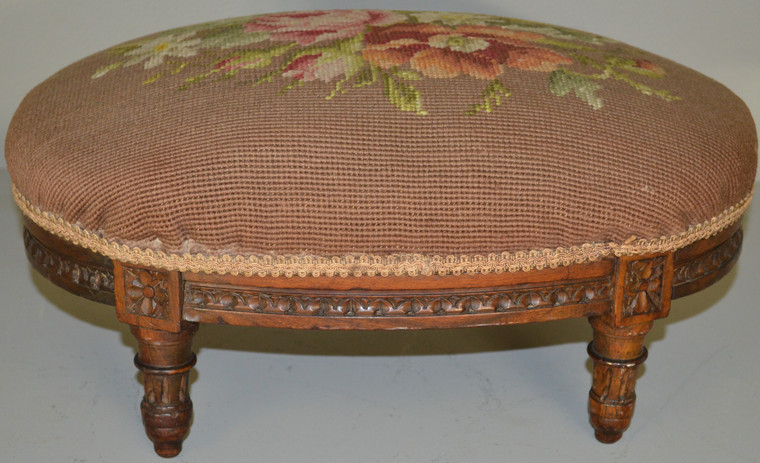 SOLD Oval French Needlepoint Footstool – FREE SHIPPING