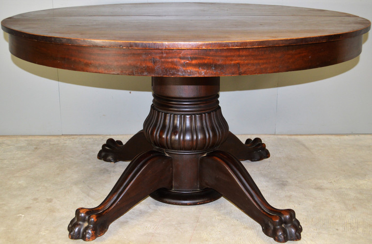 SOLD Victorian Round Mahogany Carved Claw Foot Dining Table – 54 Inches
