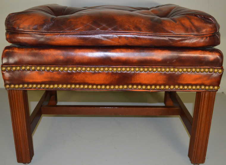 SOLD Large Leather Footstool Hassock