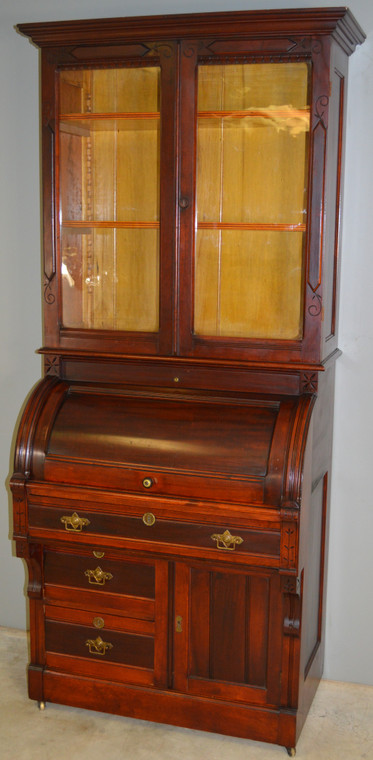 SOLD Victorian Cylinder Bookcase Secretary Desk