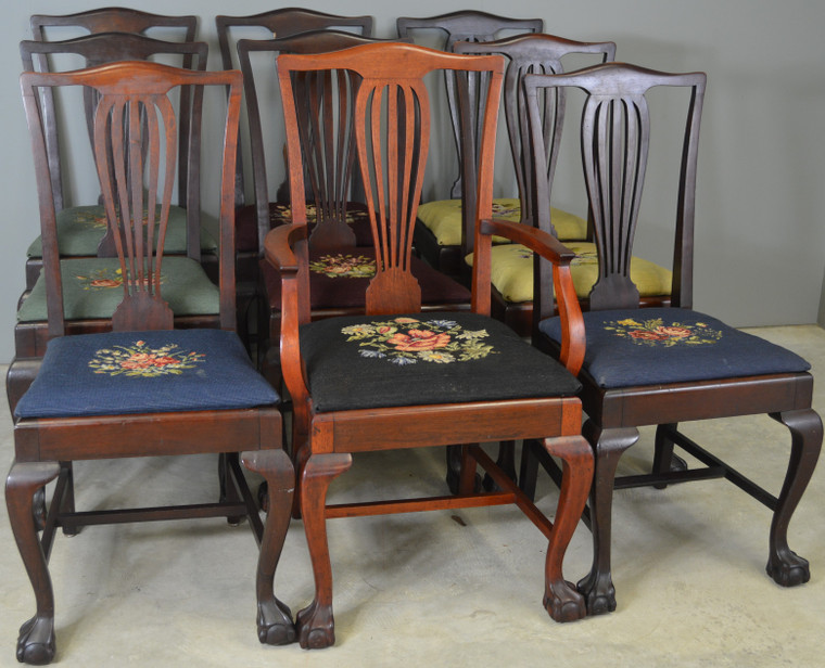 SOLD Set of 9 Victorian Chippendale Ball & Claw Mahogany Dining Chairs