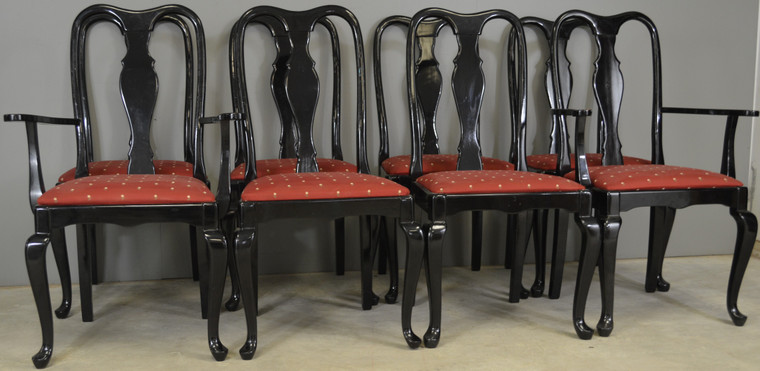 SOLD Set of 8 Black Lacquer Chippendale Dining Chairs – Twin Arms