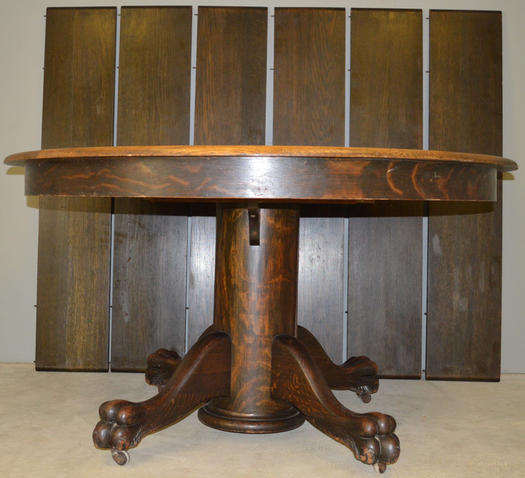SOLD Victorian Oak Split Base Banquet Table Claw Foot 54 Inch Opens 10 Feet