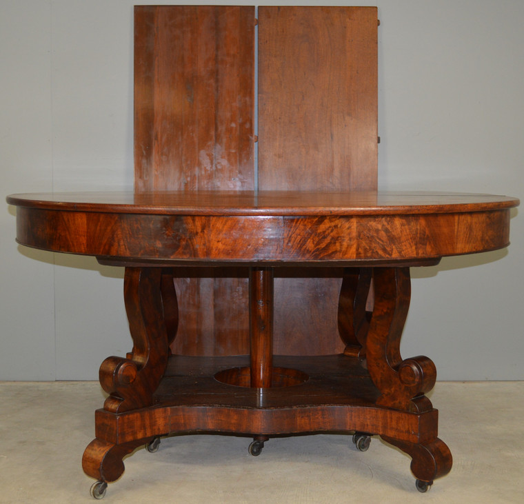 SOLD Mahogany Period Empire Split Pedestal Banquet Table – Opens 12.5 Feet Long