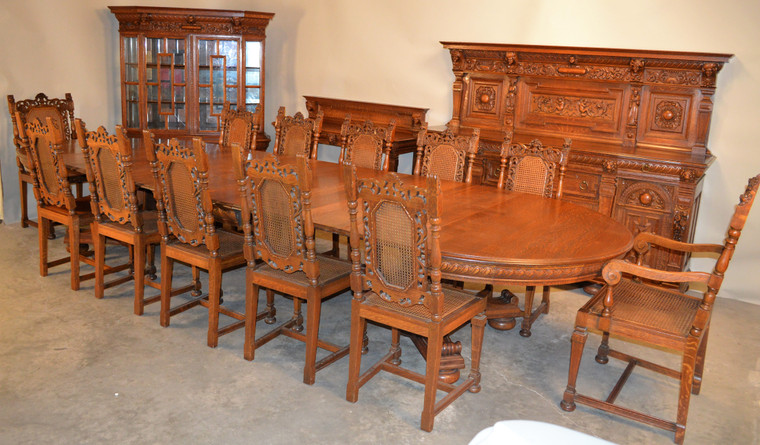 SOLD Heavily Carved 16 Piece Oak Dining Set by Berkey & Gay