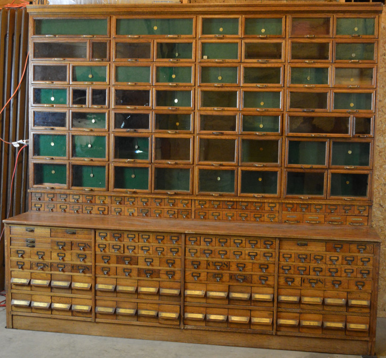 SOLD Large Commercial Oak Store Cabinet – 206 Drawers!!