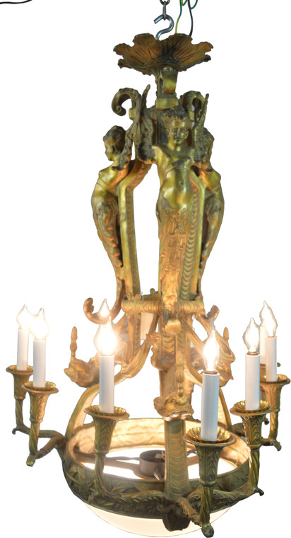 SOLD Outstanding Cast Brass Neo-Classical Chandelier