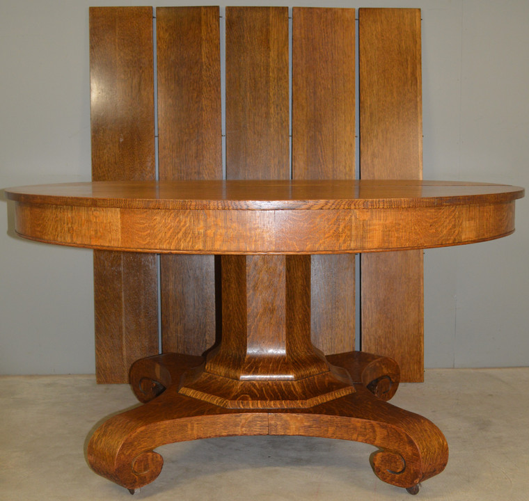SOLD Victorian Oak 54 Inch Split Base Banquet Table – Opens 100 Inches