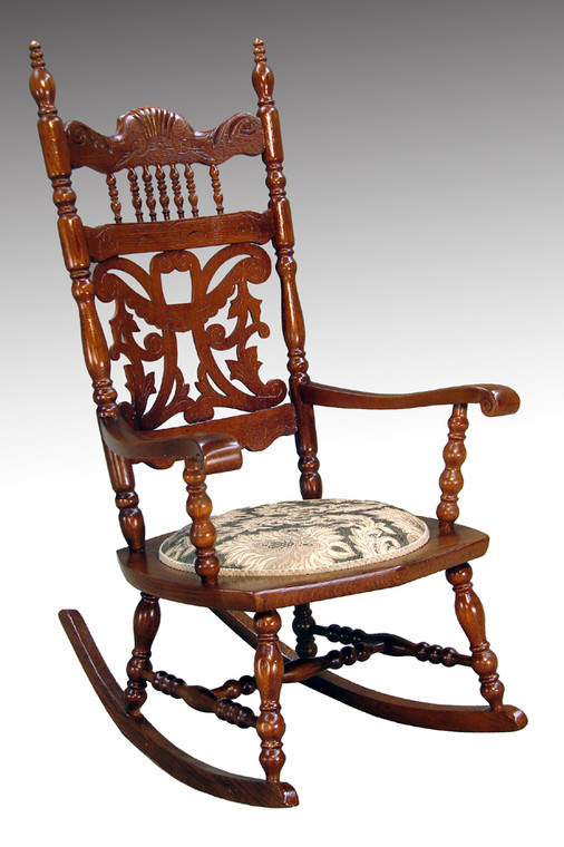 SOLD Antique Victorian Cutout Carved Oak Press Back Rocker **REDUCED PRICE**