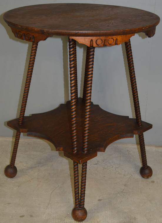 SOLD Victorian Oak Round Rope Twisted Lamp Table