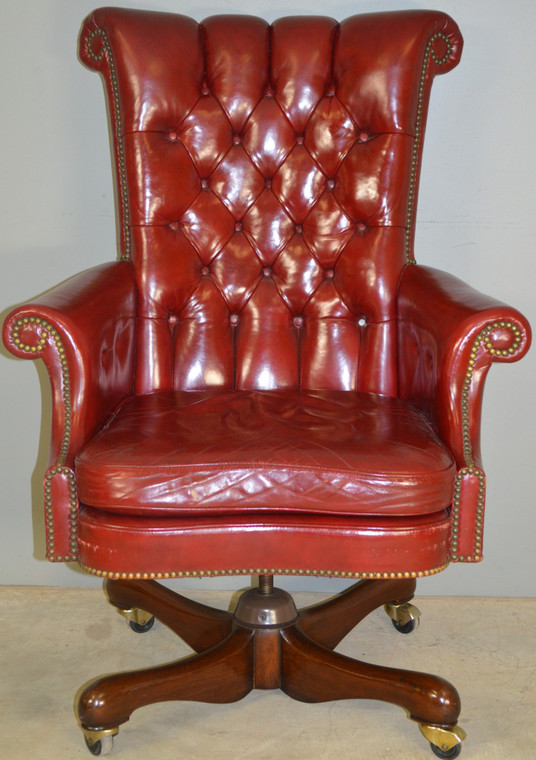 SOLD Red Leather Executive Swivel Office Chair by Kittinger