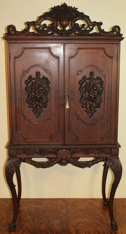 SOLD Extremely Carved Walnut Bar Cabinet