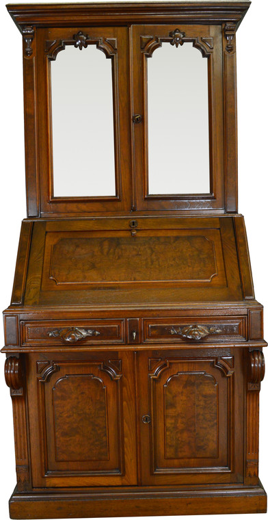 SOLD Victorian Burl Walnut Bookcase Desk – Civil War Era