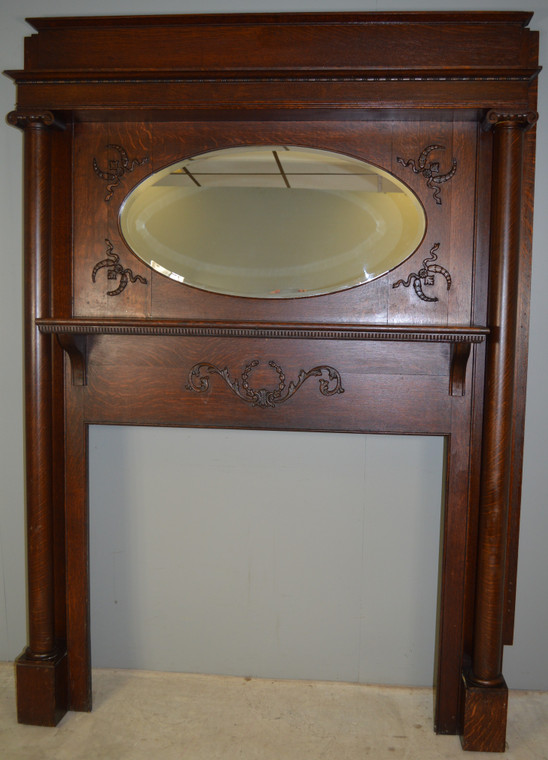 SOLD Oak Victorian Fireplace Mantle with Oval Mirror