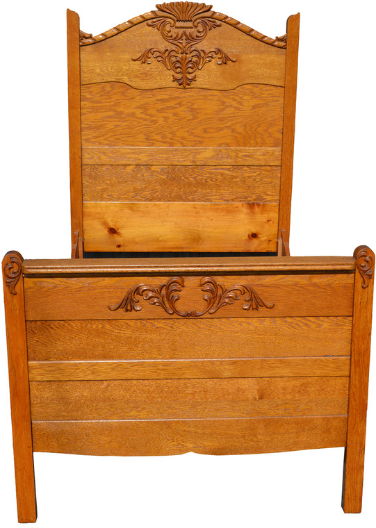 SOLD Antique Oak Carved Twin Bed
