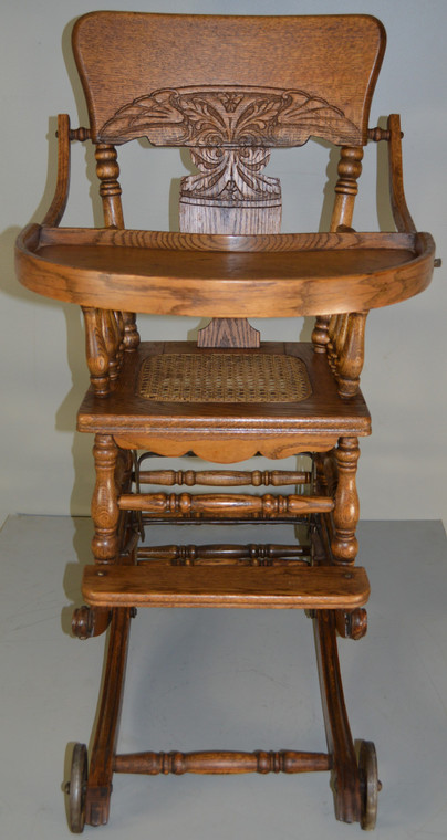 SOLD Oak Children’s Press Back Up and Down High Chair