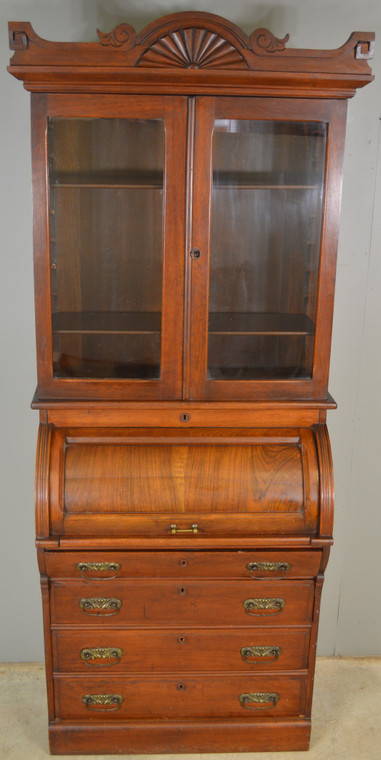 SOLD Victorian Walnut Cylinder Bookcase Secretary Desk