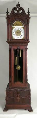 SOLD Classical Carved Mahogany Grandfather Clock by Gilbert