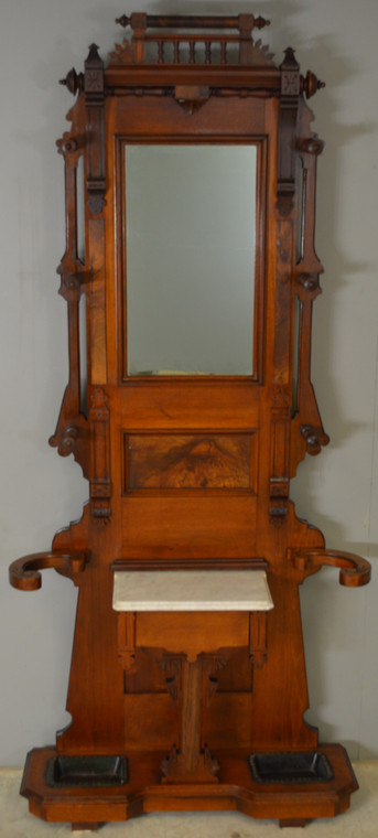 SOLD Victorian Marble Top Burl Walnut Hall Tree