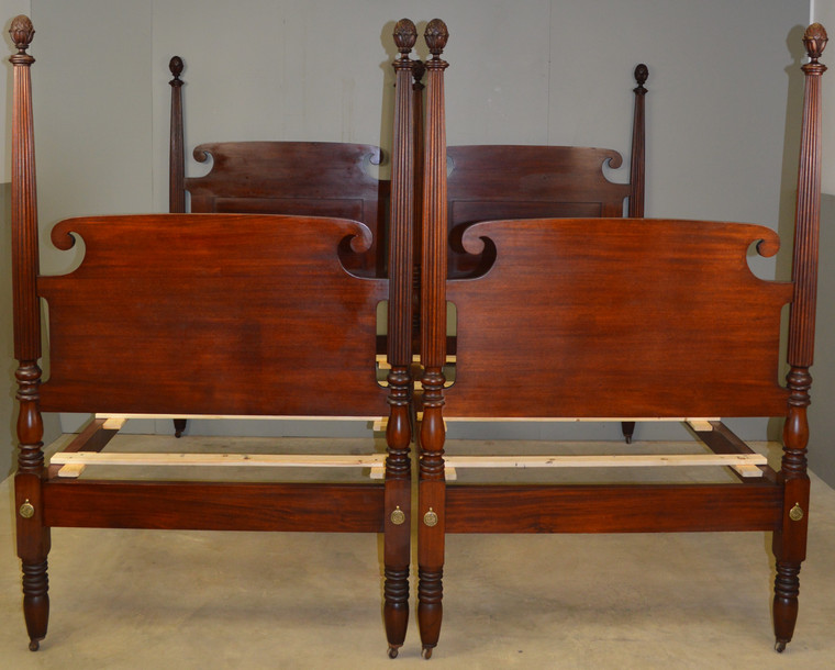 SOLD Pair of Unbelievable Solid Mahogany Extra Tall Twin Poster Beds