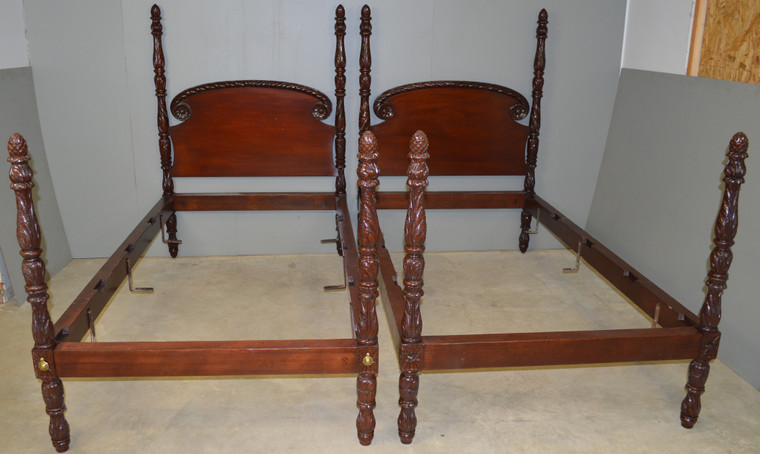 SOLD Pair of Early Acanthus Carved Twin Size Beds