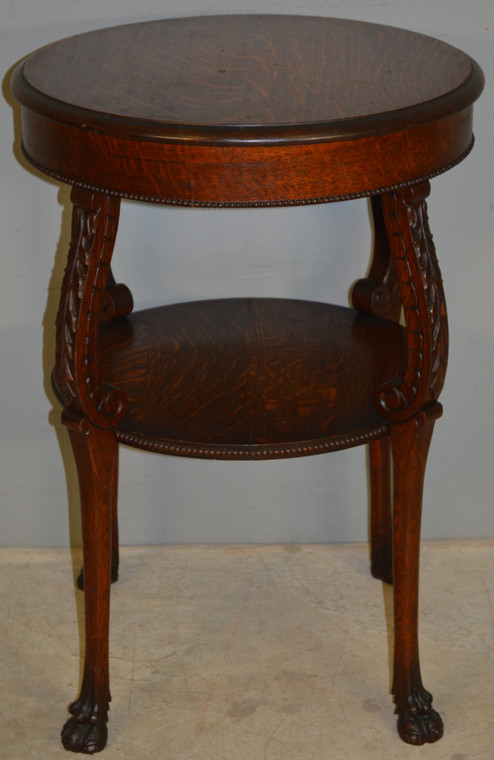 SOLD Victorian Carved Oak Claw Foot Lamp Table