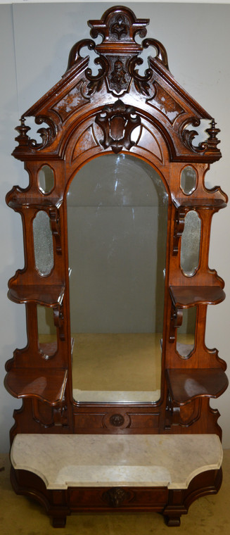 SOLD Victorian Burl Walnut Marble Top Etagere