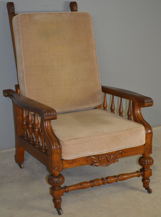 SOLD Carved Oak Morris Chair
