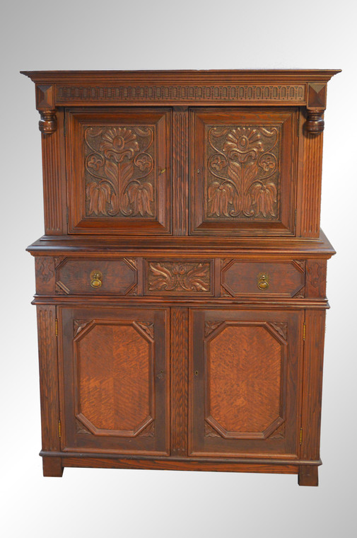SOLD Carved Oak Bar Cabinet with Flowers