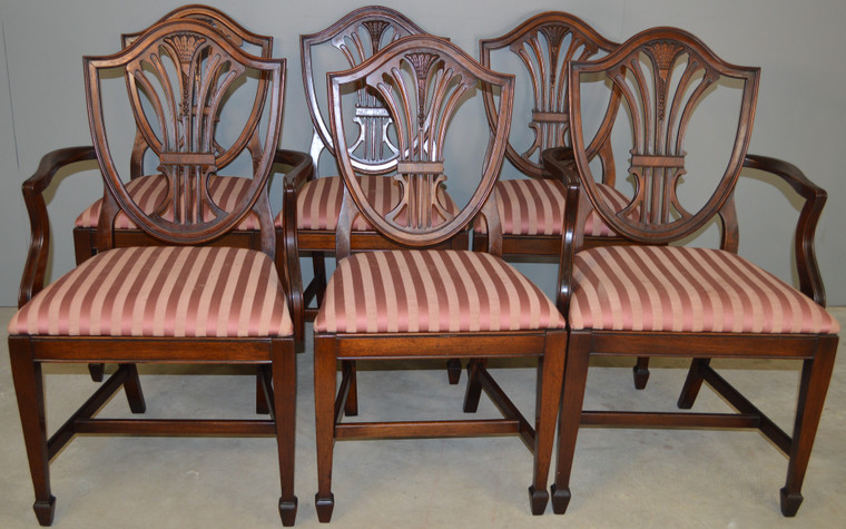SOLD Set of 6 Mahogany Shield Back Dining Chairs – Twin Arms