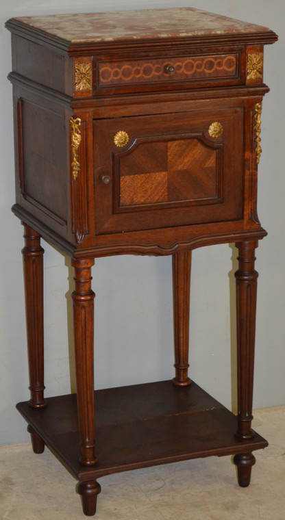 SOLD French Marble Top Brass Ormolu Nightstand