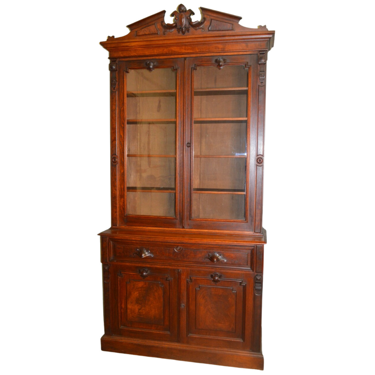 Burl Walnut Carved Butler’s Desk Secretary