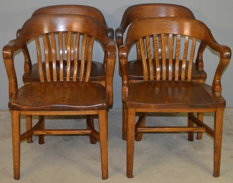 SOLD Set of 4 Oak Lawyers Bankers Arm Chairs