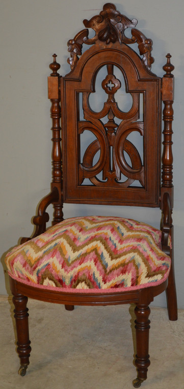 SOLD Victorian Walnut Slipper Boudoir Carved Chair
