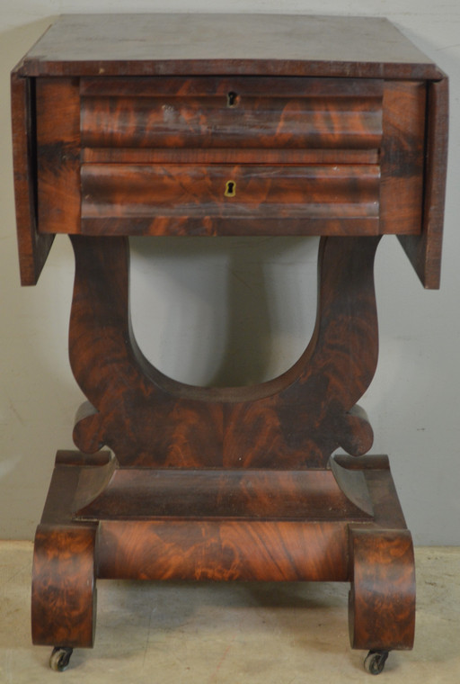 SOLD Empire Flame Mahogany Drop Leaf Sewing Stand