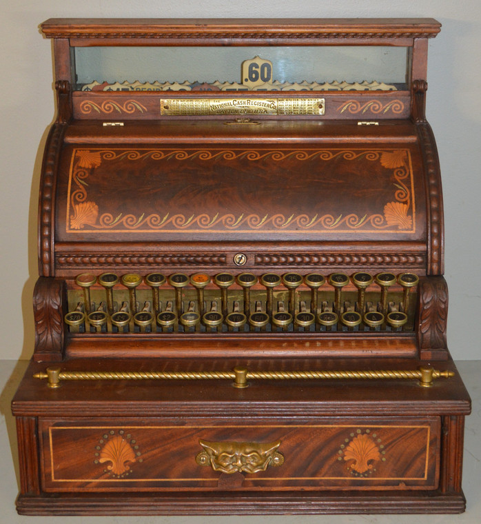 SOLD Rare National Cash Register Mahogany Heavily Inlaid