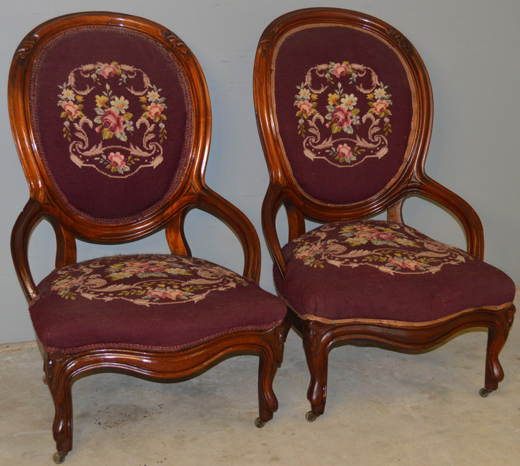 SOLD Pair of Victorian Needlepoint Parlor Chairs