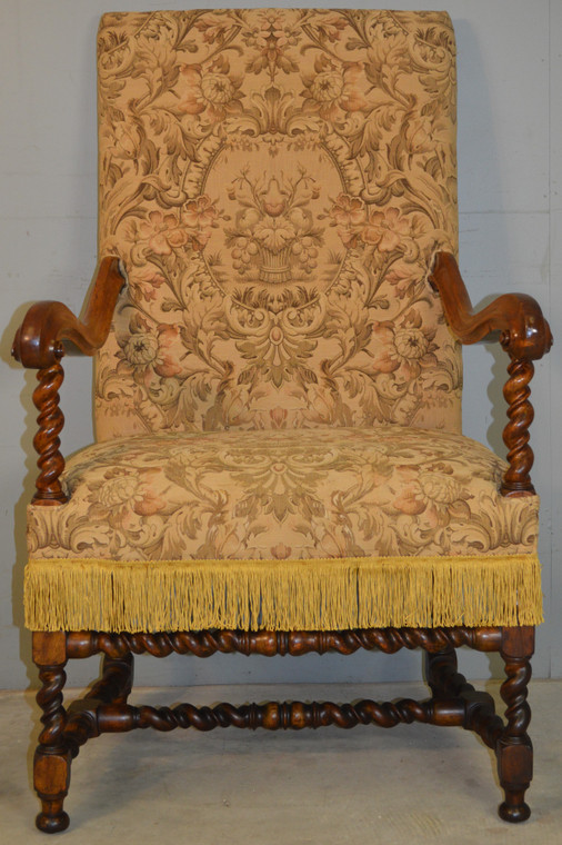 SOLD Large Barley Twist Walnut Arm Throne Chair