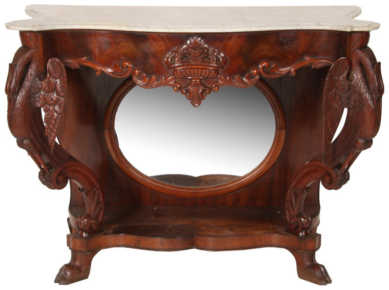 SOLD Carved Birds Marble Top Hall Table