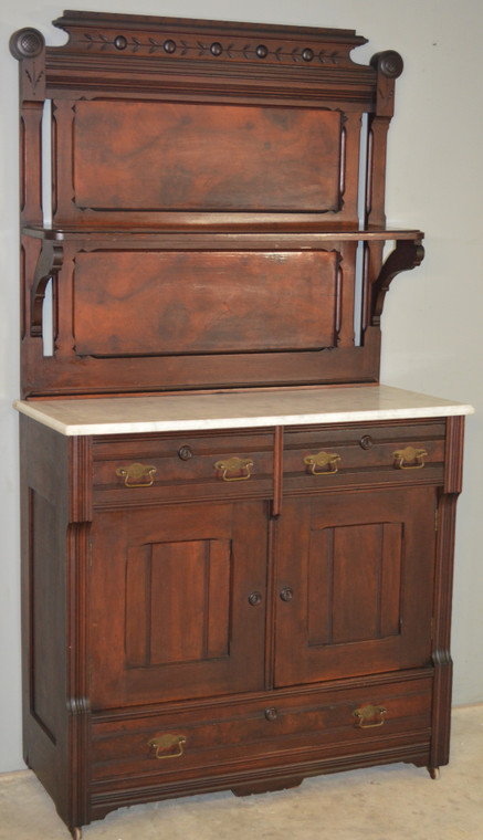 SOLD  Victorian Burl Walnut Unusual Marble Top Server