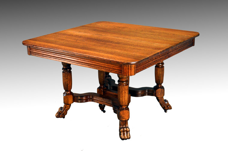 SOLD Antique Square Oak Claw Foot Dining Table with Two Leaves