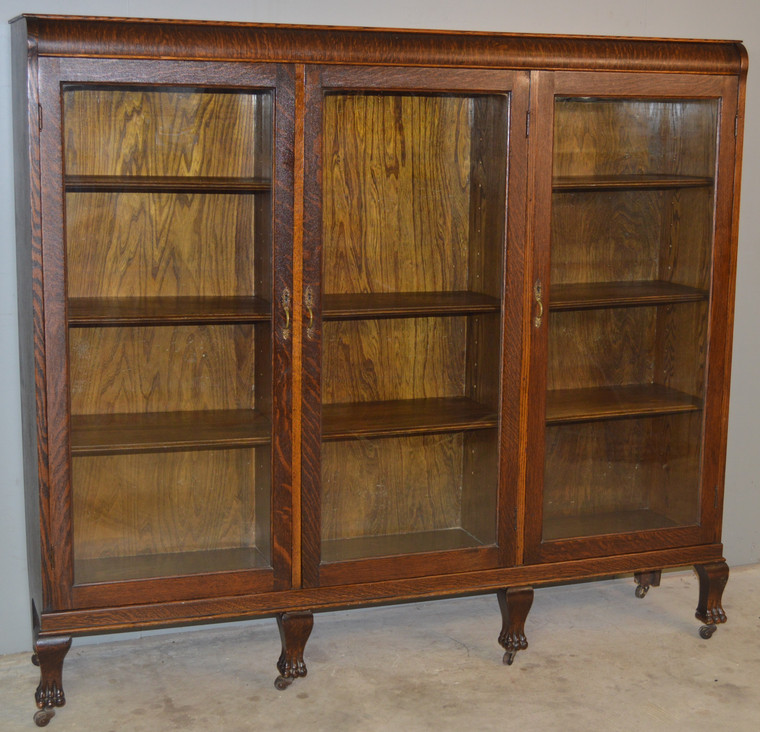 SOLD Victorian Oak Claw Foot Three Door Bookcase