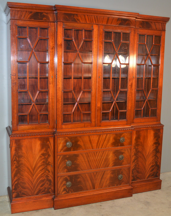 SOLD Flame Mahogany Breakfront Step Back China Cabinet