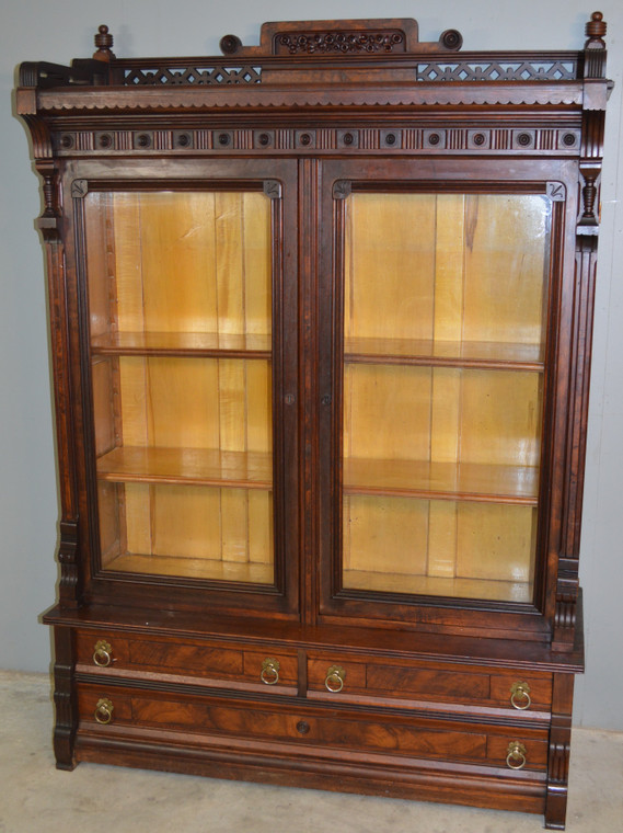 SOLD Victorian Walnut Step Back Bookcase with Gallery