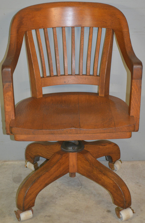 SOLD Oak Barrel Back Swivel Lawyers Bankers Office Chair