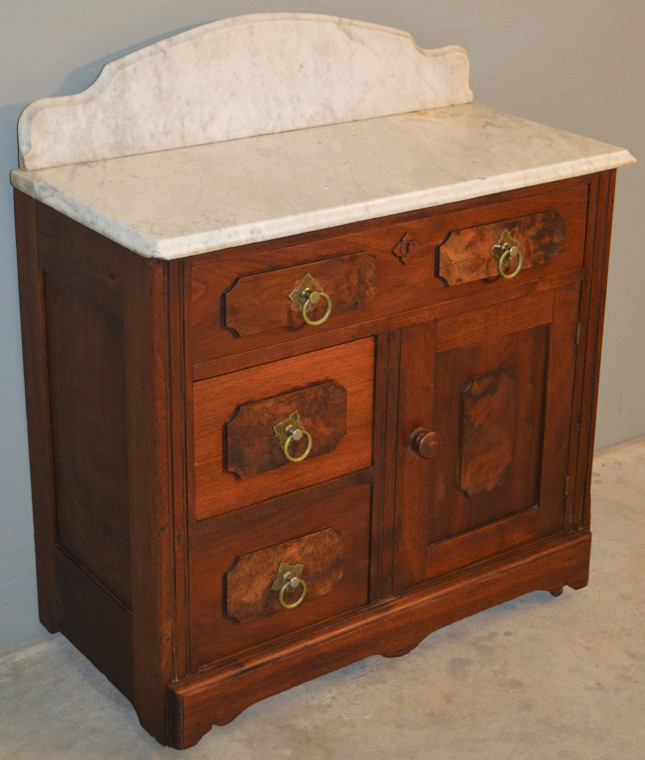 SOLD Victorian Burl Walnut Marble Top Commode