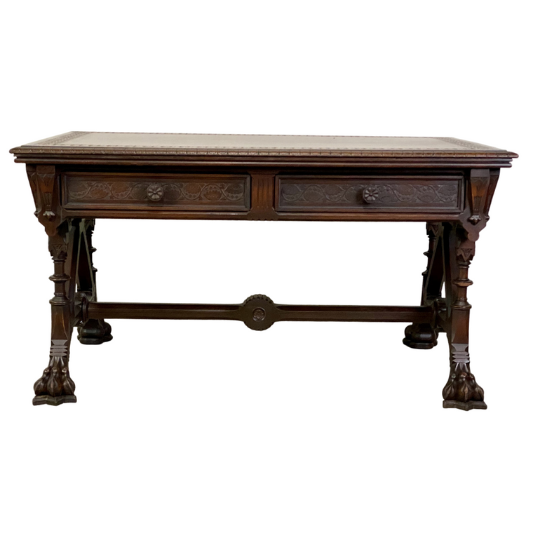 Carved Library Table Front View