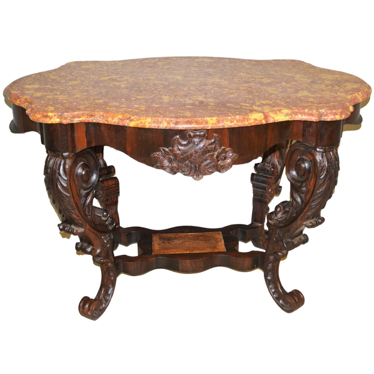 Carved Victorian Marble Top Center Table