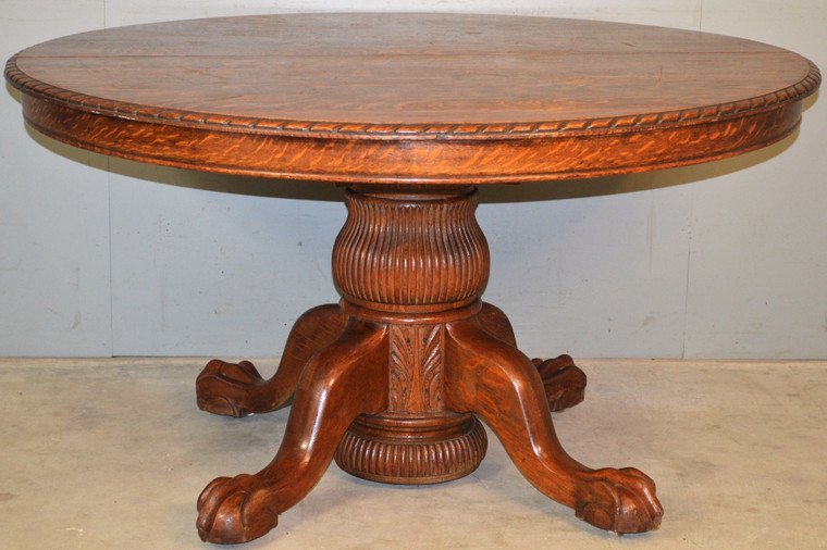 SOLD Oak Victorian 54” Fluted Carved Ball and Claw Dining Table